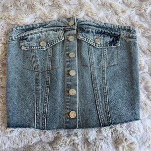 Zara Light Blue Denim Strapless Bustier Top